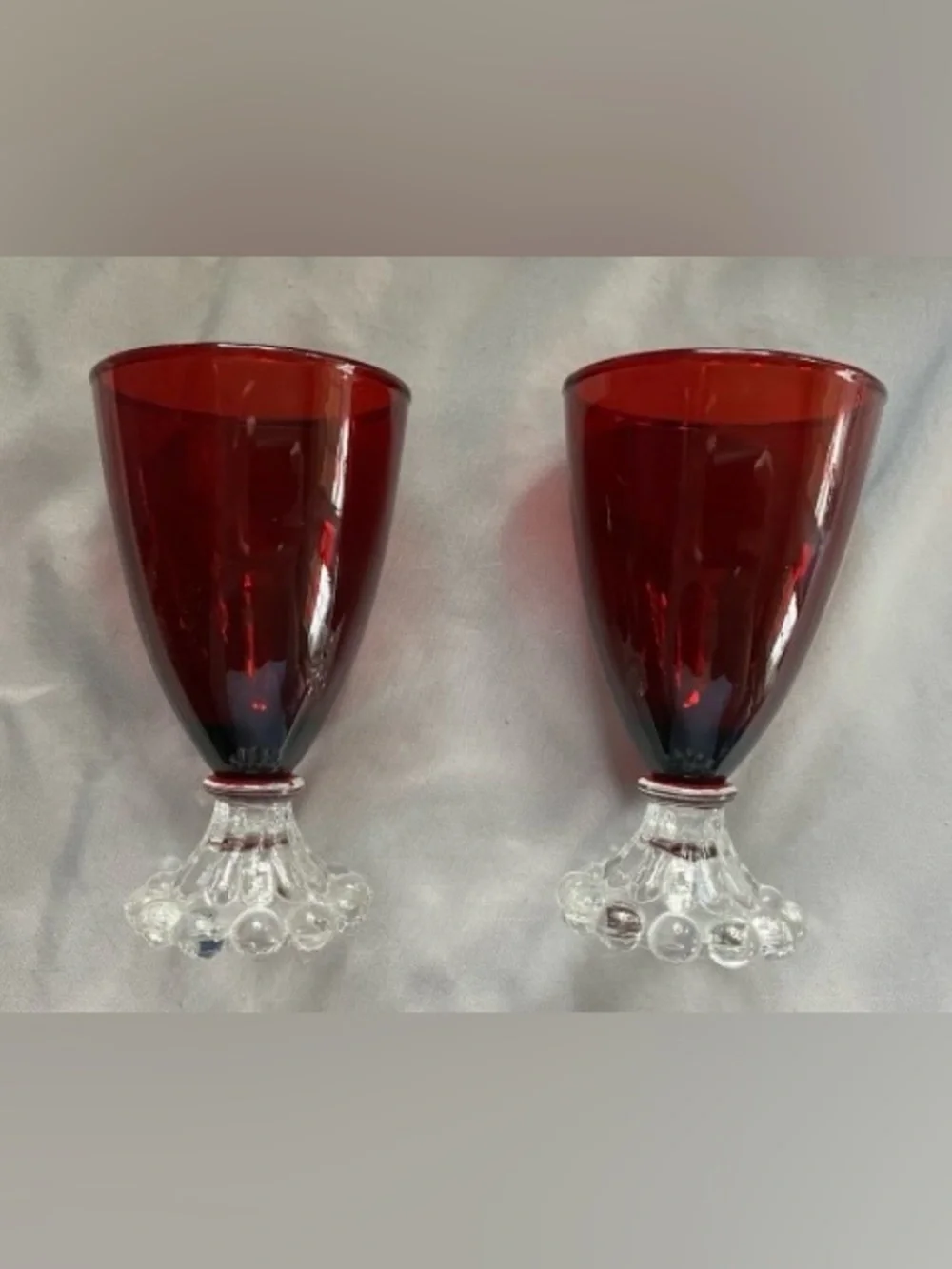 VTG 1950’s Anchor Hocking Ruby Red Small Goblets Bubblefooted Stems Set of 8